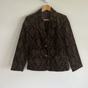 Willi Smith Vintage Floral Tapestry Brown Corduroy Jacket Blazer Jacket Sz 10